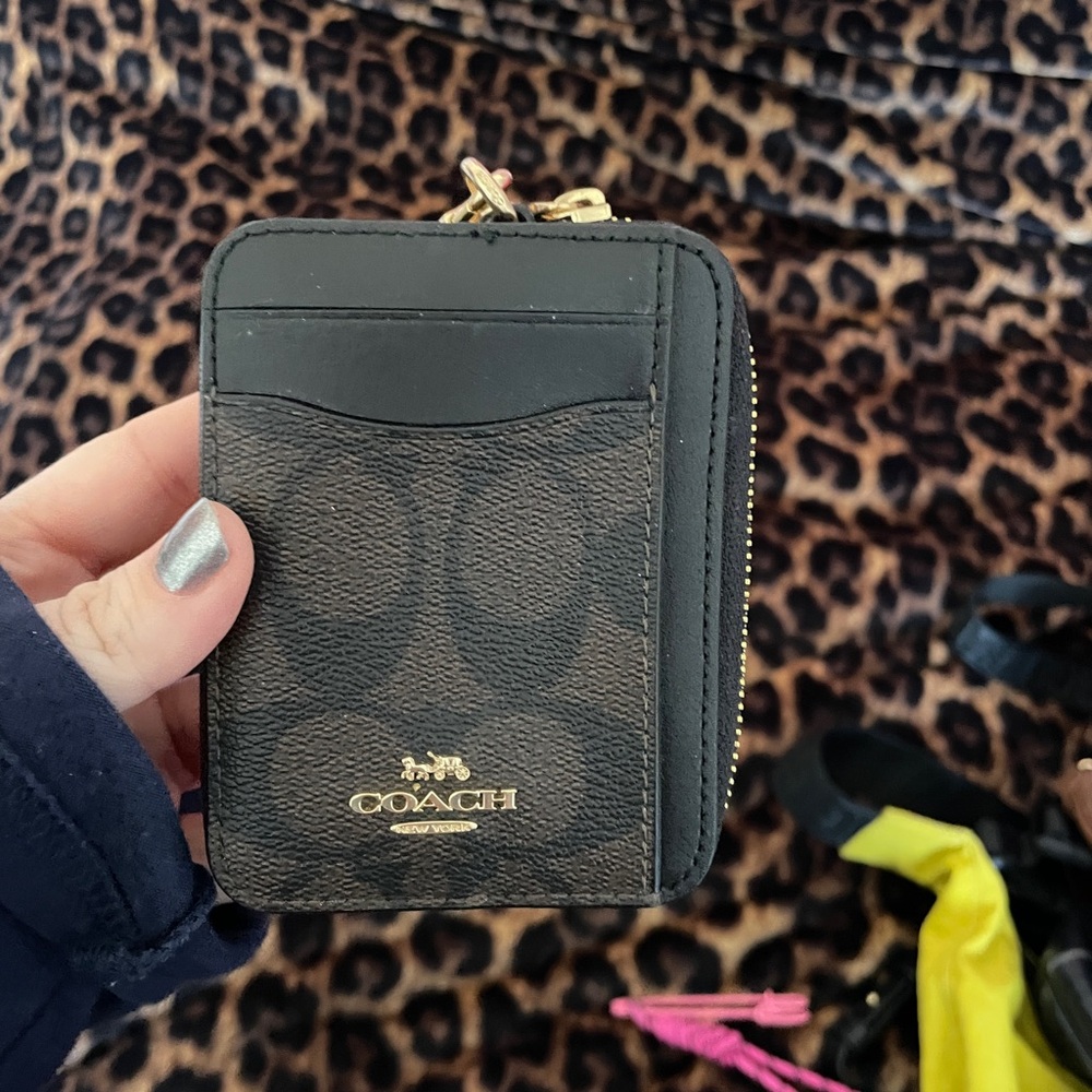 Coach Black and Gold Zip Card Holder